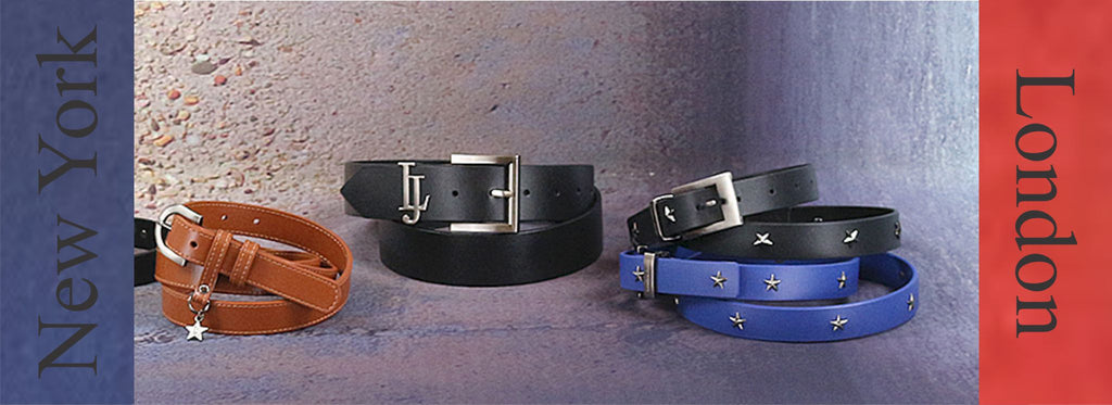 Our belts banner, showing 8 different styles of London Jones belts.